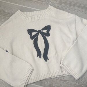 Sincerely Jules Cream Sweater with Black Bow
